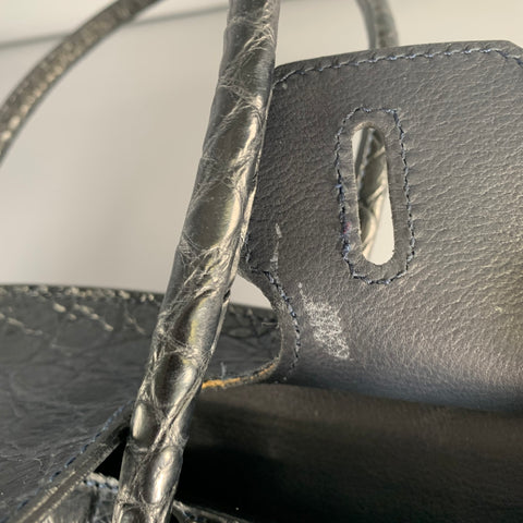 MAURO GOVERNA Navy Alligator Leather Handbag