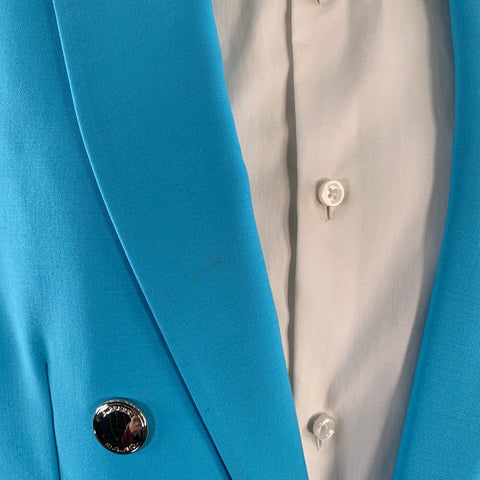 BURBERRY Size 38 Aqua Wool Peak Lapel Double Breasted Suit
