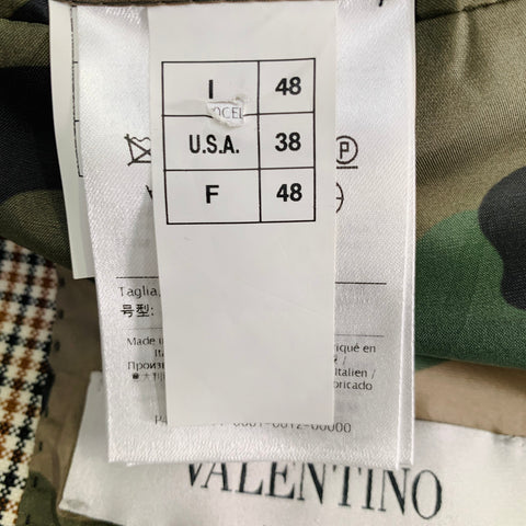 VALENTINO Taille 38 Costume en Laine à Carreaux Noirs, Blancs et Fauves avec Revers Cranté