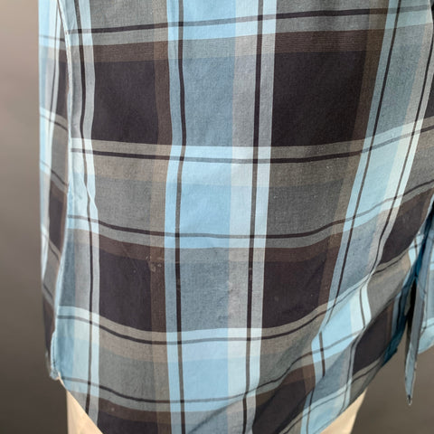 TODD SNYDER Size XL Blue Navy Checkered Cotton One Pocket Short Sleeve Shirt