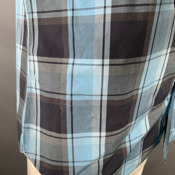 TODD SNYDER Size XL Blue Navy Checkered Cotton One Pocket Short Sleeve Shirt