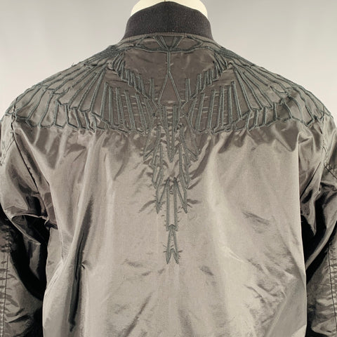 MARCELO BURLON Size S Black Embroidery Polyamide Blend Zip Up Coat