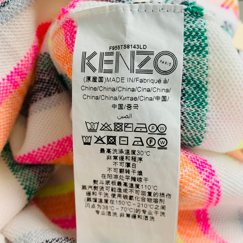 KENZO Size L White Multi Color Logo Cotton Polyester Short Sleeve Pullover