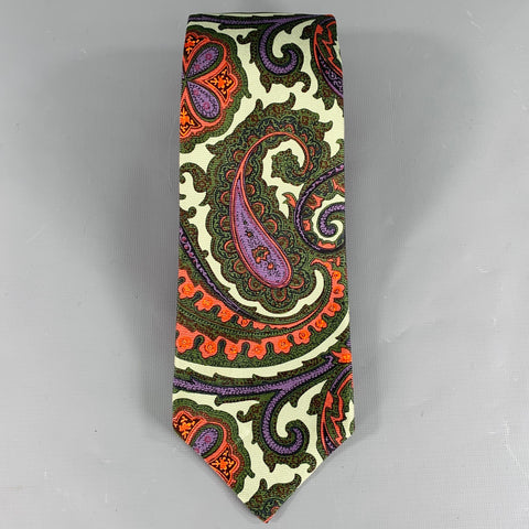 KITON Green Orange Paisley Silk Tie