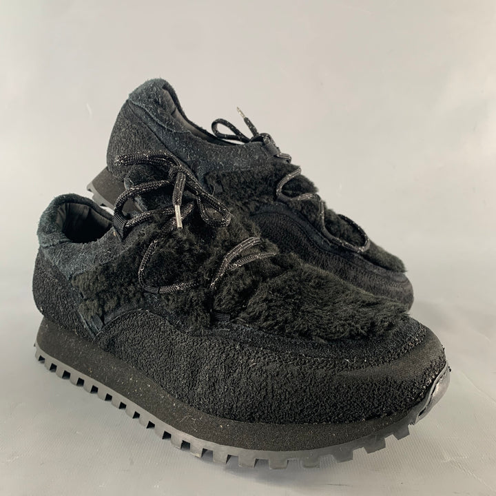 TARVAS Size 11 Black Textured Suede Platform Sneakers