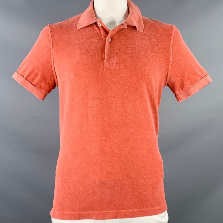 TOM FORD Size XL Orange Terry Cotton Blend Short Sleeve Polo