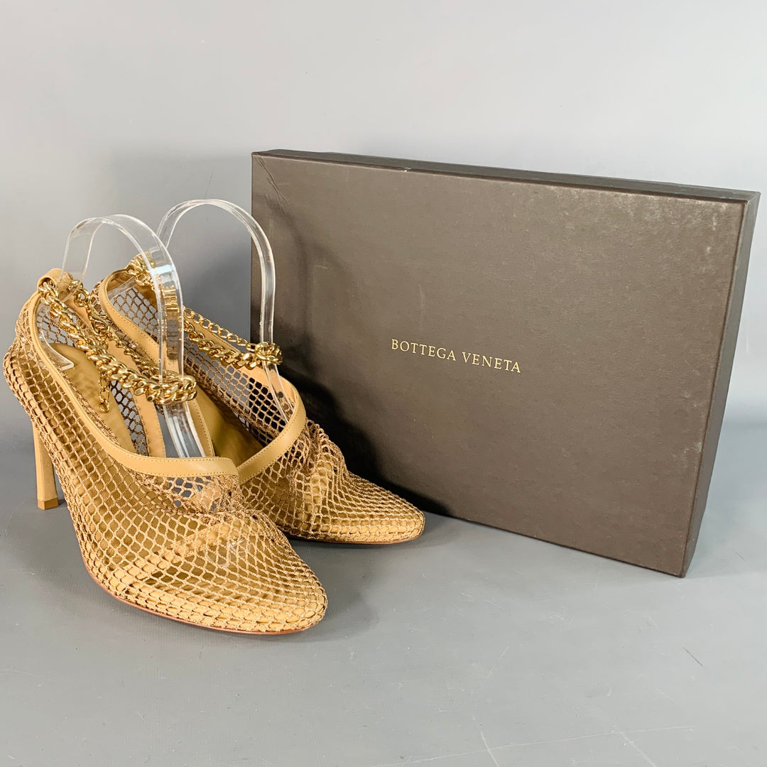 BOTTEGA VENETA Size 9 Tan Lambskin Leather Mesh Stiletto Heels Pumps