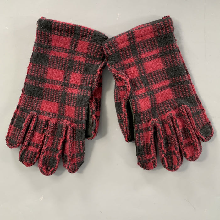 RRL by RALPH LAUREN Size S/M Red Black Plaid Wool Leather Gloves