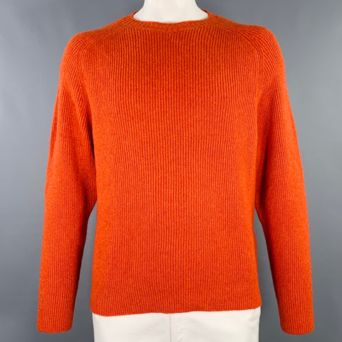DEVEAUX NEW YORK Size XL Orange Ribbed Knit Cashmere Crew Neck Sweater
