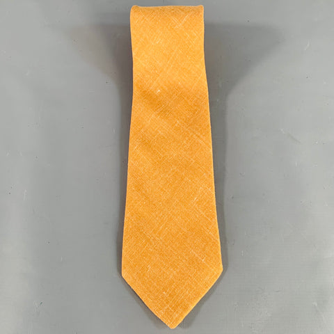 DRAKES LONDON Vintage Yellow Mustard Woven Camel Hair Linen Silk Tie