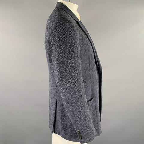 EMPORIO ARMANI Size 46 Navy Grey Textured Wool Blend Sport Coat