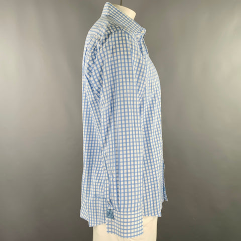 ENGLISH LAUNDRY Size XL White Light Blue Checkered Cotton Long Sleeve Shirt