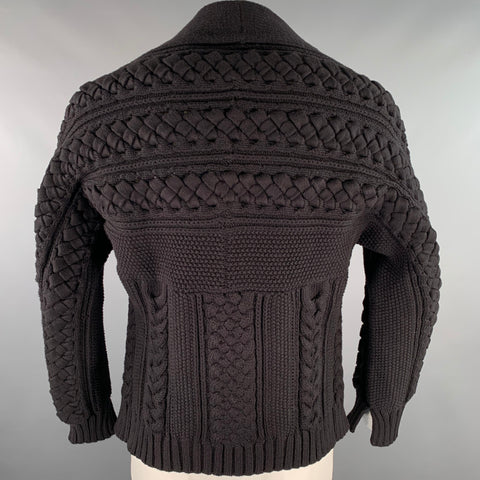 BURBERRY Size L Black Cable Knit Cotton Polyester Raglan Sweater