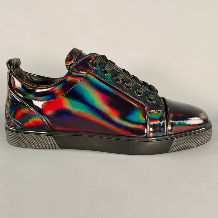 CHRISTIAN LOUBOUTIN Size 10 Fun Louis Junior Black Patent Leather Oil Slick Sneakers