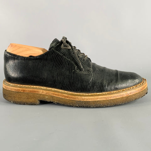 DRIES VAN NOTEN Size 7 Black Tan Leather Embossed Derby Shoes