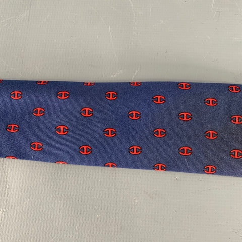 HERMES Navy Red Monogram Silk Tie