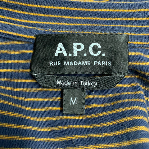 A.P.C. Size M Navy Yellow Stripe Cotton Crew-Neck T-shirt