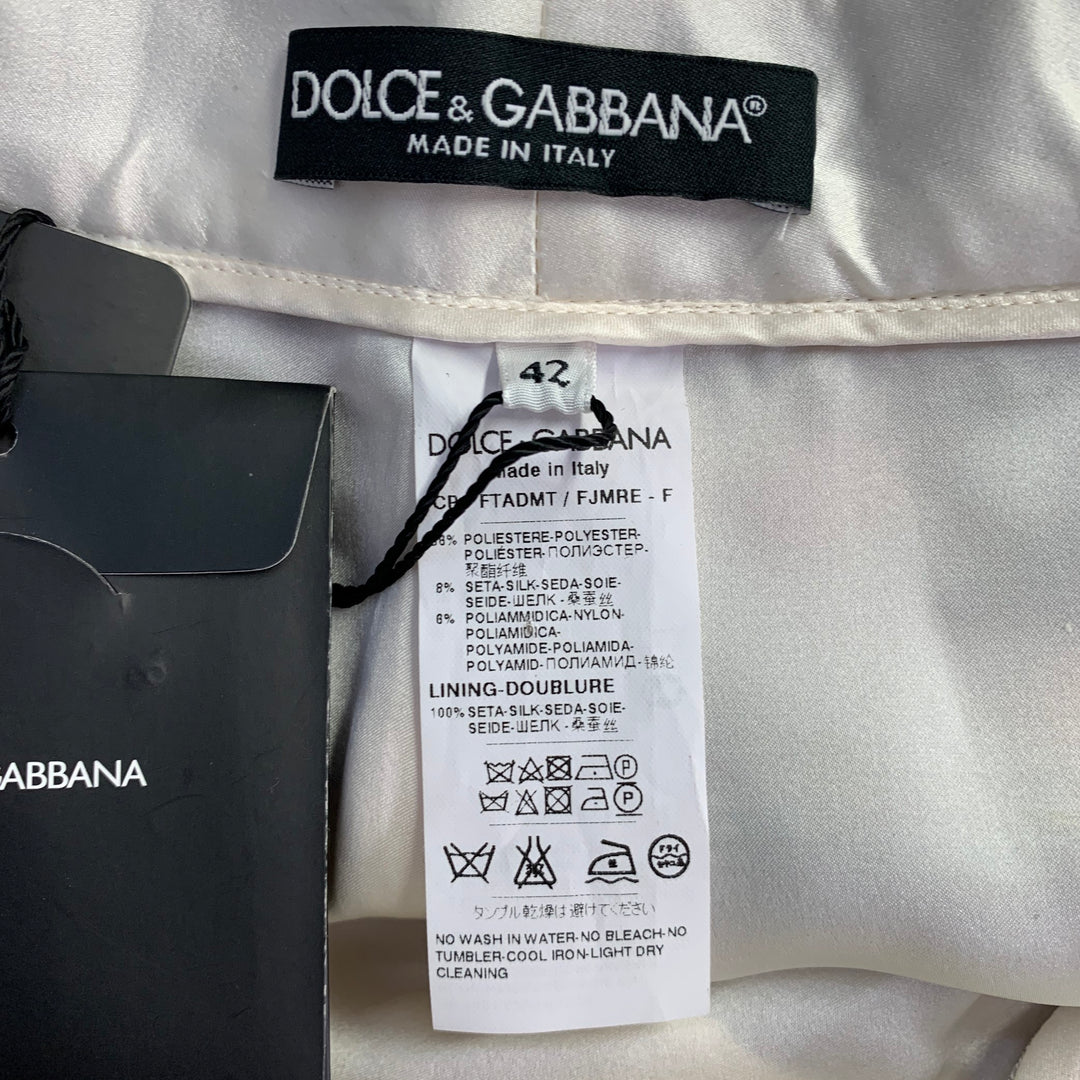 DOLCE & GABBANA Size 6 White Pink Jacquard Floral Capri Dress Pants