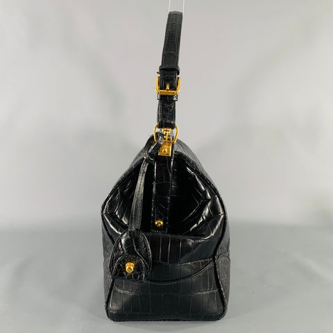 RALPH LAUREN COLLECTION Black Gold Alligator Doctor Handbag