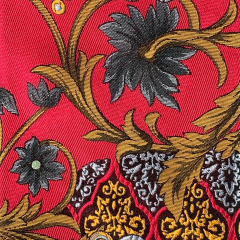 ROBERT TALBOTT Red Gold Grey Abstract Floral Silk Tie
