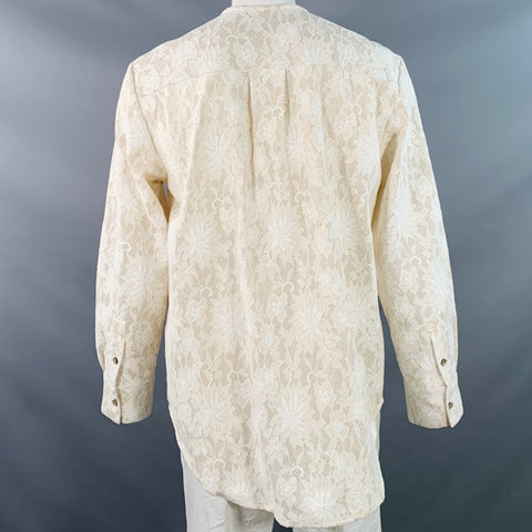 ANDERSSON BELL Size L Beige Lace Nylon Cotton Collarless Long Sleeve Shirt