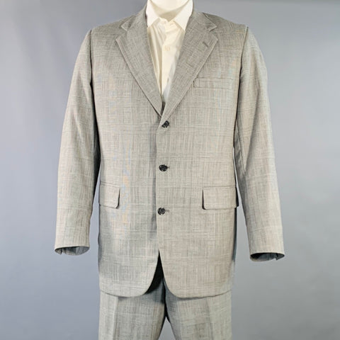 O'CONNELL'S Size 42 Long Black White Plaid Wool Notch Lapel Suit