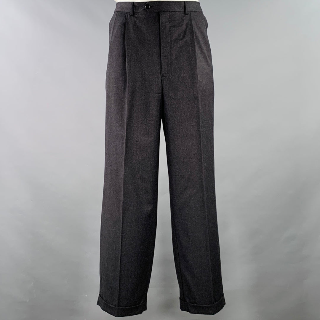 VALENTINO Size 43 Regular Grey Charcoal Virgin Wool Notch Lapel Suit