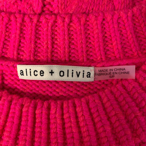 ALICE + OLIVIA Size M Pink Wool Blend Cable Knit Crew-Neck Sweater