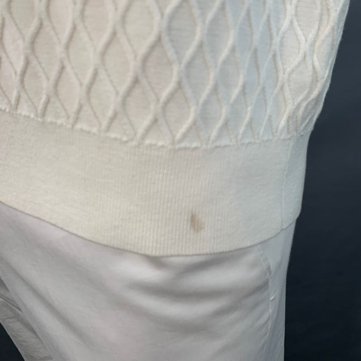 MR TURK Size XL White Cable Knit Cotton Blend Half Placket Polo