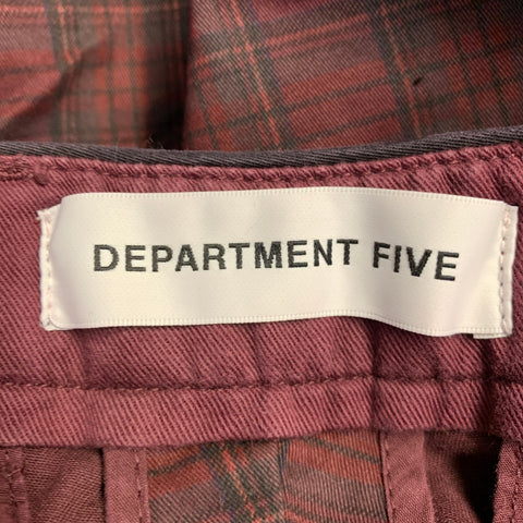 DEPARTMENT FIVE Size 35 Burgundy Black Plaid Cotton Casual Pants