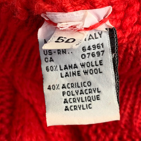 BENETTON Size M Red Cable Knit Wool Acrylic Crew Neck Sweater