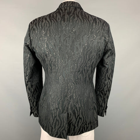 ROBERTO CAVALLI Size 44 Black & Gold Jacquard Wool Blend Sport Coat