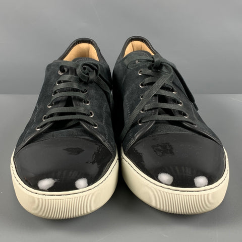 LANVIN Size 11 Charcoal Solid Suede Lace Up Sneakers