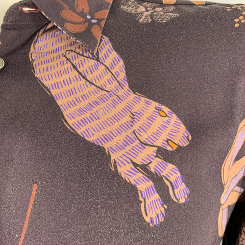 PAUL SMITH Size XL Black Taupe Print Cotton Spread Collar Long Sleeve Shirt