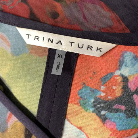 TRINA TURK Size XL Red Multi Color Silk Polyester Abstract floral Blouse