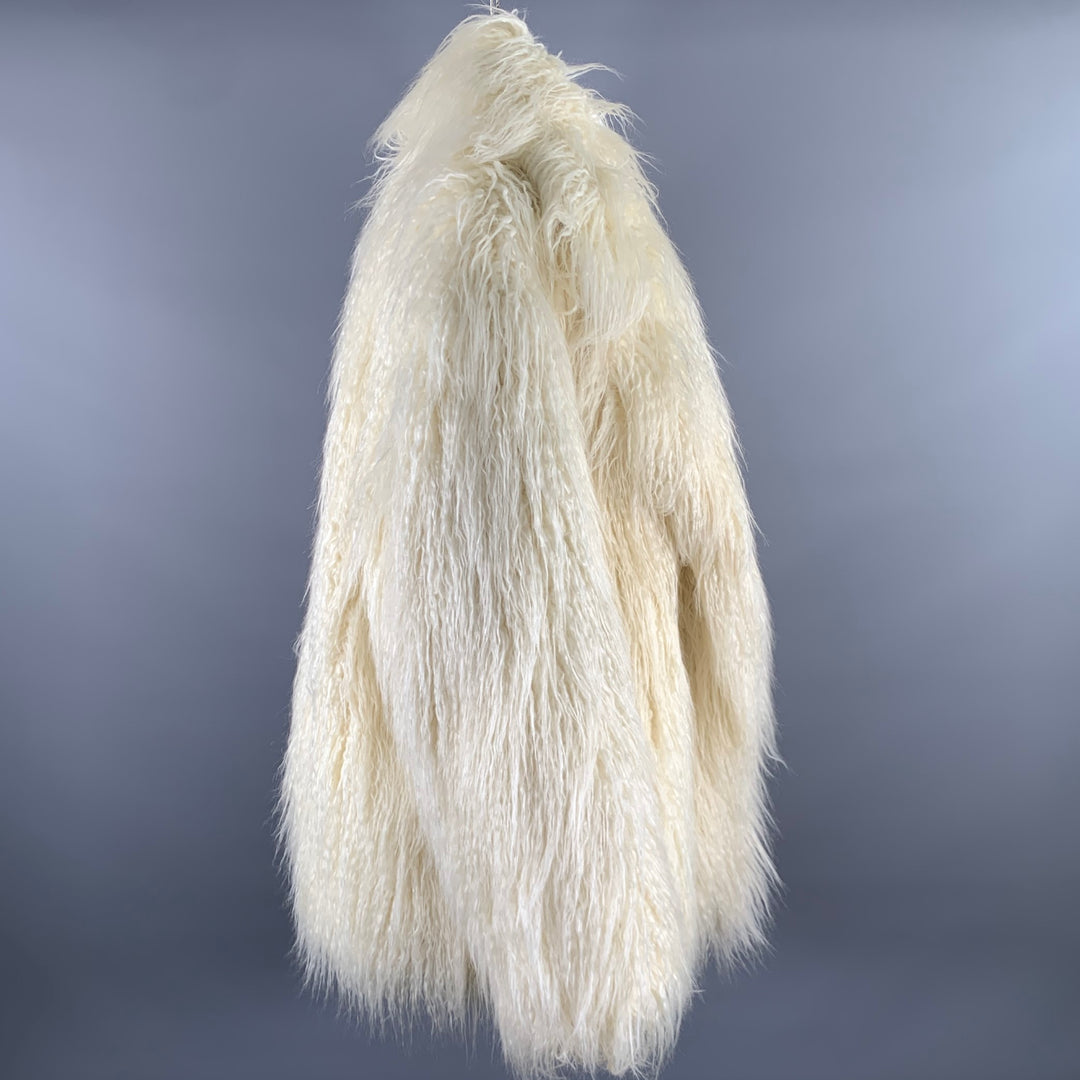 THE FRANKIE SHOP Size M/L Off White Modacrylic Blend Faux Fur Notch Lapel Coat