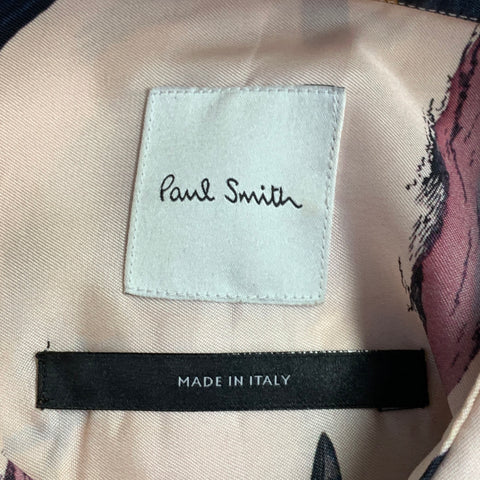 PAUL SMITH Size 4 Pink Multi Color Cupro Birds Spread Collar Shirt