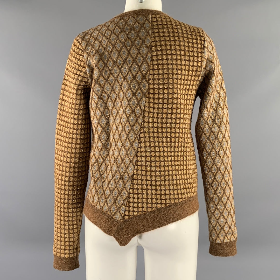 MARNI Size 4 Gold Brown Mohair Blend Geometric Cardigan