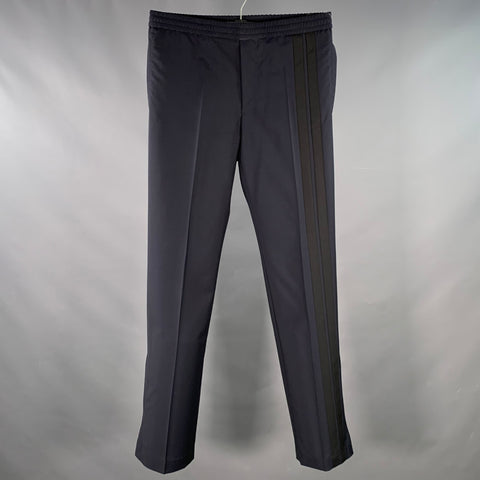 VALENTINO Size 30 Navy Black Wool Mohair Drawstring Waistband Casual Pants