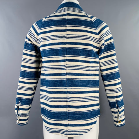 SCOTCH AND SODA Size M Blue Cream Stripe Cotton One Pocket Long Sleeve Shirt