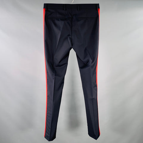 VALENTINO 2019 Size 30 Navy Burgundy White Wool Mohair Tapered Zip Fly Dress Pants