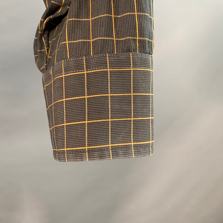 BURBERRY LONDON Size L Grey Mustard Window Pane Cotton Long Sleeve Shirt