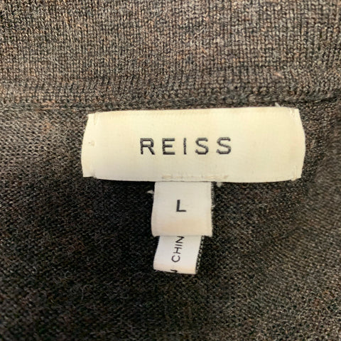 REISS Size L Brown Knitted Wool Polo Pullover