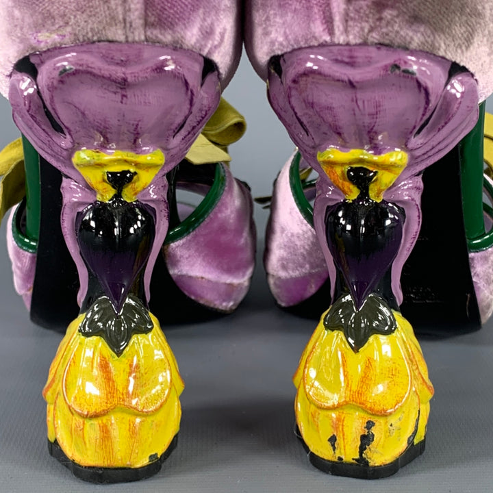 PRADA Size 8 SS08 Purple Green Velvet Patent Leather Heels Pumps
