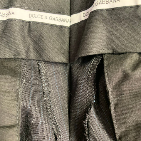 DOLCE & GABBANA Size 32 Black Navy Grey Wool Blend Stripe Cuffed Pleated Dress Pants