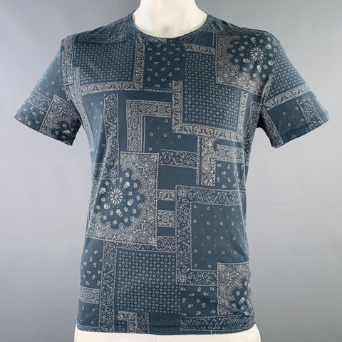 JOHN VARVATOS Size L Blue Grey Bandana Pima Cotton Crew Neck T-shirt