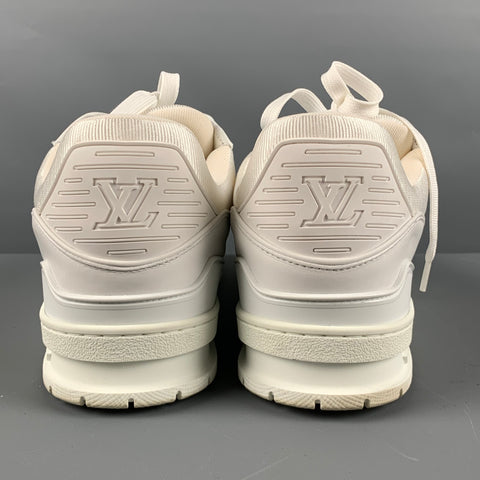 LOUIS VUITTON Size 11.5 White Mixed Materials Leather Lace Up Sneakers