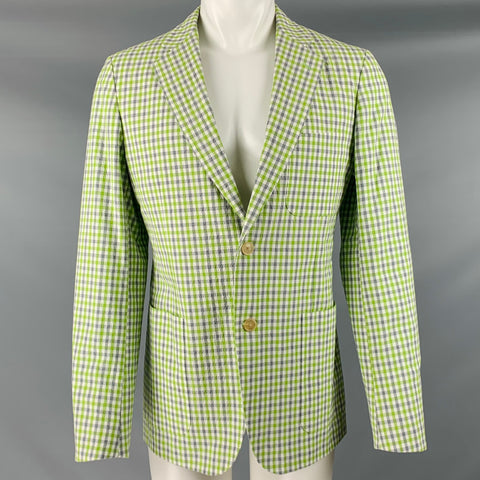 JAY KOS NY Talla 40 Abrigo deportivo de mezcla de algodón a cuadros blanco verde gris