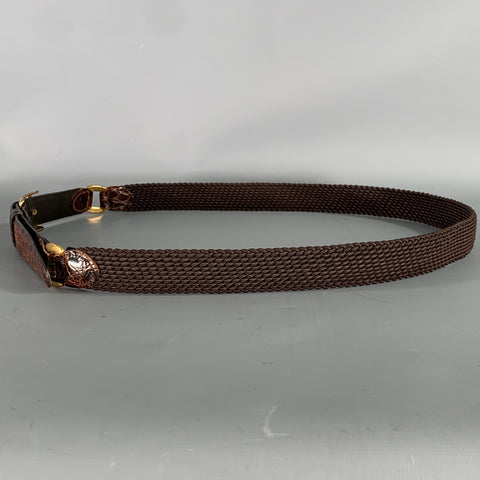 VINTAGE Brown Gold Woven Crocodile Belt