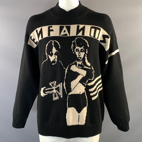 ENFANTS RICHES DEPRIMES SS2022 L Black White Knitted Cotton Crew Neck Sweater